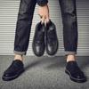 100% Genuine Leather Shoes Fashion Brogues Flat Thick Sole Male Footwear Pure Black Casual Mens Shoes