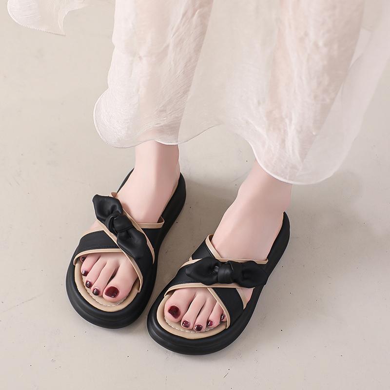 

Модные сандалии с круглым носком, толстой подошвой и удобные для пляжа для женщин, летние новые сандалии с элегантным клиновидным каблуком и бантом с открытым носком 35 чёрный