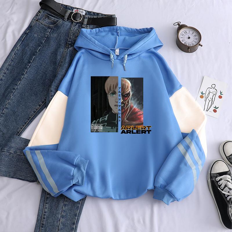 Атака титанов аниме толстовка мужская с длинным рукавом уличная Harajuku Shingeki No Kyojin Armin Arlert Giant Graphic зимняя толстовка 4XL хакисиний 2137₽