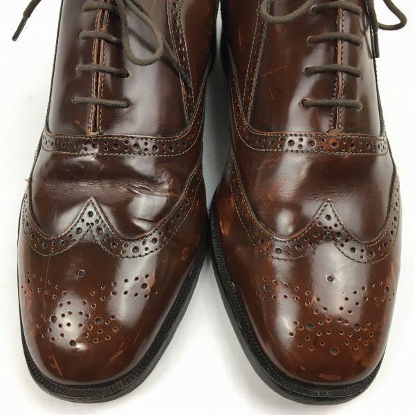 AMBLER Vintage Full Brogue Wingtip Business Shoes Brown Size 7.5 (25.5) All Leather Men's
