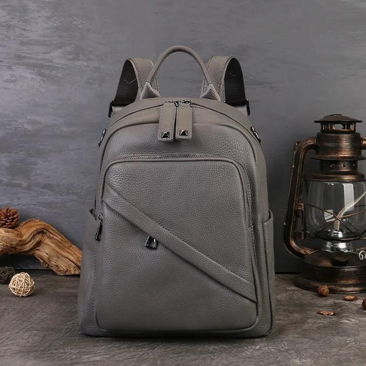 Johnature Unisex Backpack With High-end Texture And Large Capacity Commuting Genuine Leather Backpack