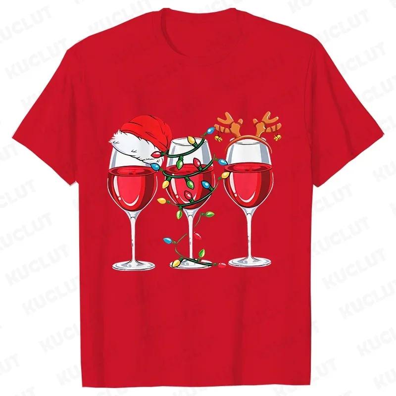 Christmas Wine Women's T-shirt Fun Cartoon T-shirt Kawaii Fashion T-shirt Korean Women's Top Christmas Wine T-shirt