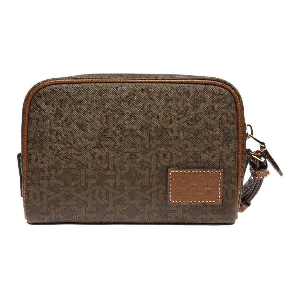 Bally Cedy 17 Classic Logo Print Zipper Wristlet Clutch Women clutch Brown 6301710