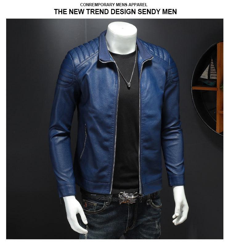 Men's Stand Collar Slim Fit Leather Motorcycle Jacket - 2024 Autumn/Winter Korean Style Outerwear