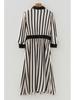 2025 Winter Stripe Print Lapel Shirt Dress for Women - Elegant European & American Style, Waist-Cinching Design