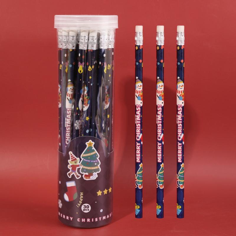 30Pcs Cartoon Christmas Pencil Set With Rubber Creative Pencil Christmas Study Writing Draw School Stationery Supplies Gifts