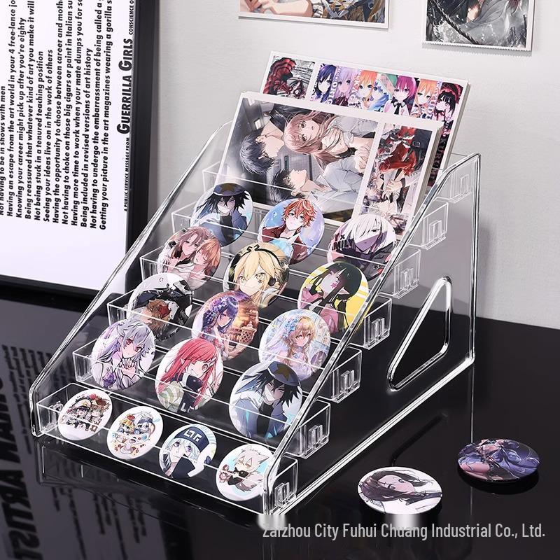 Acrylic Badge Display Stand with Transparent Tiered Shelves for Desktop Badge Storage