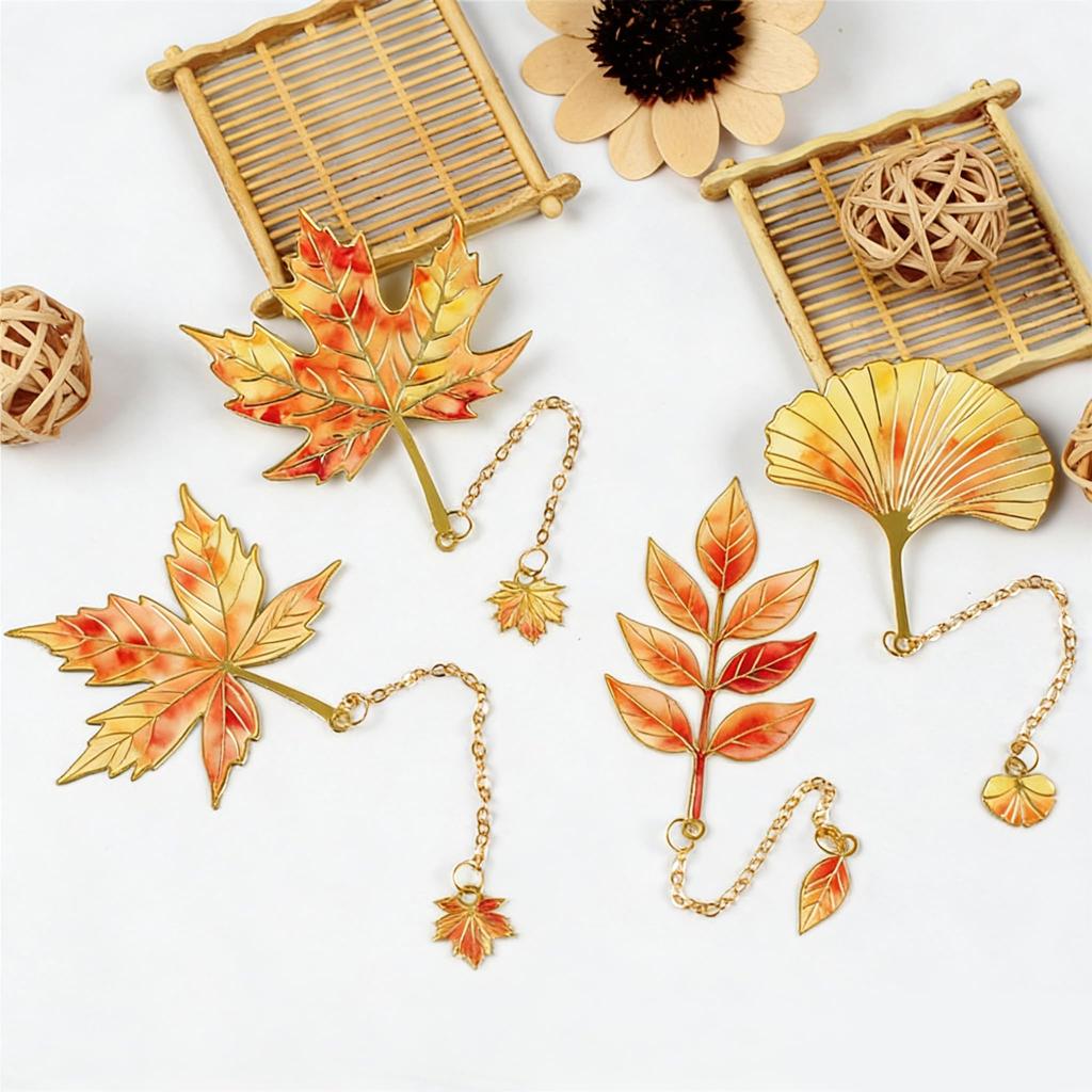 Rotes Ahornblatt Metall Lesezeichen mit Kette Emaille Kanadisches Souvenir Geschenk für Buchliebhaber Lehrer Mama Kollegen Goldfarben Herbst Seitenmarkierer f