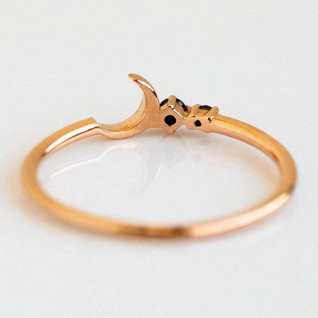 Vintage Onyx Half Moon Wedding Ring Crescent Design Engagement Jewelry Minimalist 14k Solid Gold Plated Silver Ring