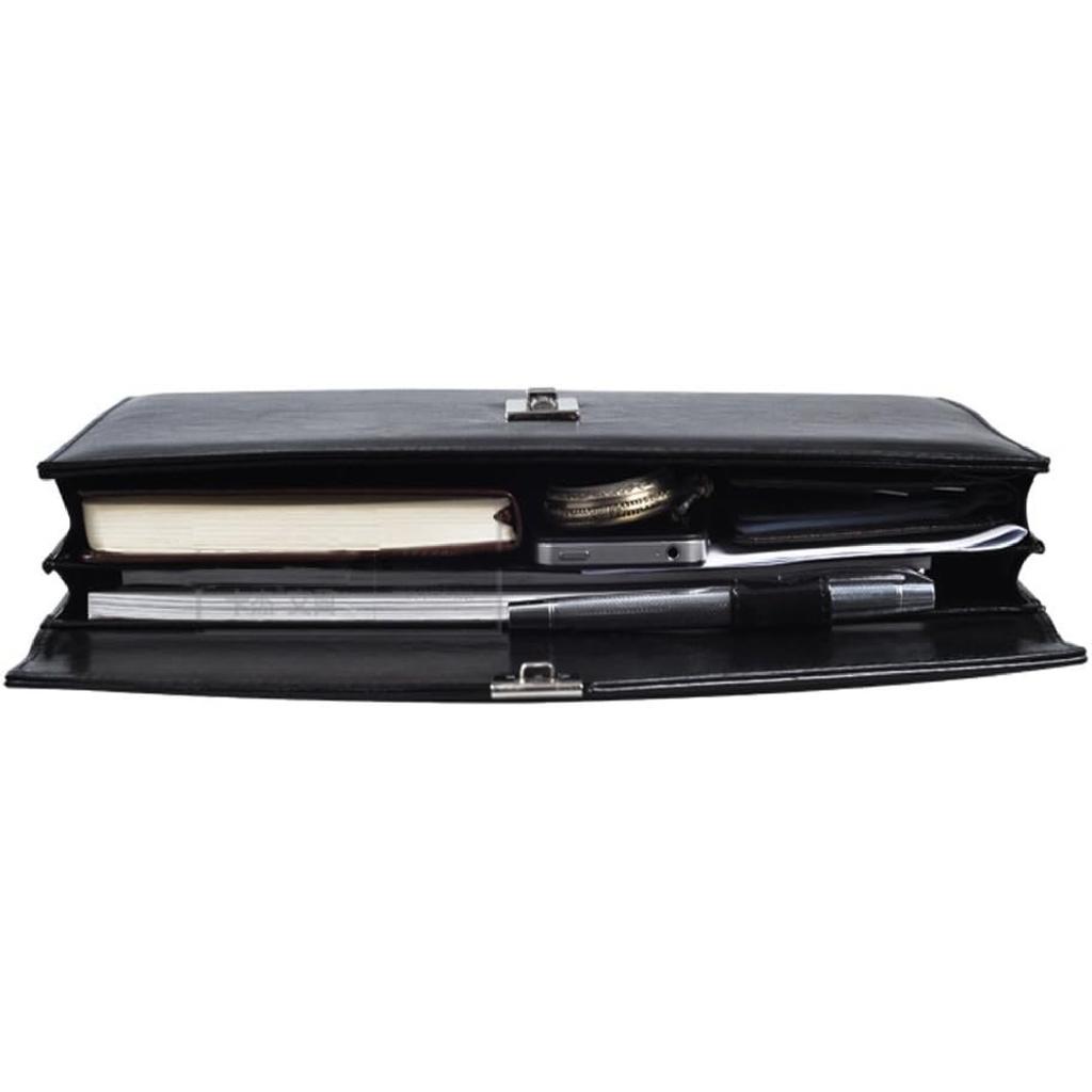 A4 Leather Password Lock Document Bag Manager File Folder for Office Writing Pads Legal Paper TPN086(Black)
