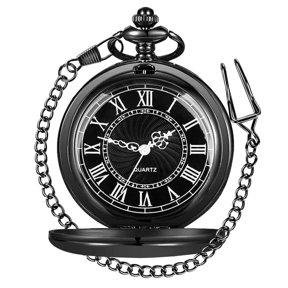 

Vintage Roman Digital Pocket Watch Black Quartz Necklace Pocket Fob Watches 30cm Waist Hook Chain Gifts For Mens Women