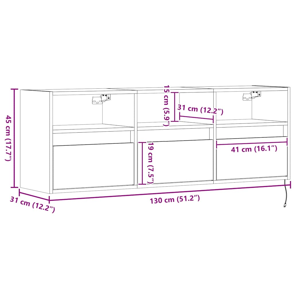 TV Wall Cabinet with LED Lighting Concrete Grey 130 x 31 x 45 cm