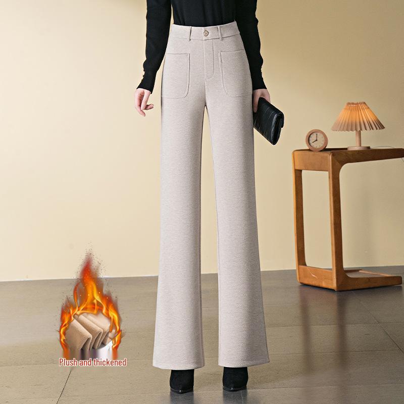 Women's High-Waisted Wool Micro-Flared Pants - Slimming Straight Leg for Spring and Autumn 2025
