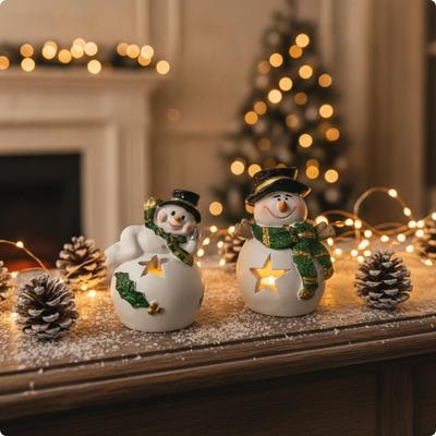 2 Pieces Christmas Snowman with Star Cutout Cheerful Tabletop Ornament