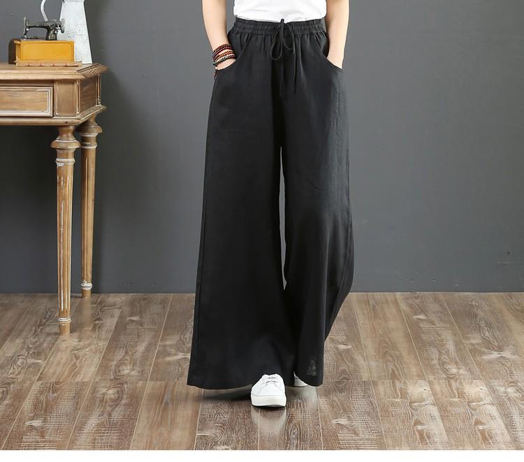 Sixteen Colors Multi-color High Waist Wide-Leg Linen Cotton Korean Style Women's Pants, Spring/Summer, Plus Size, Floor-Length, Straight Leg.