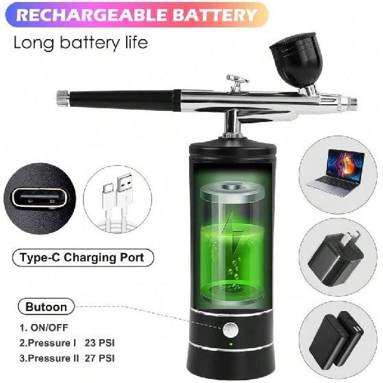 Aepto Airbrush for Nails Cordless Portable Airbrush Kit with Compressor 2 Levels 36 Psi High Pressure Rechargeable Air Brush Machine with 0.3mm