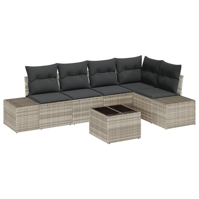 VidaXL Ensemble de Sofa de Jardin 6 Pièces avec Coussins Gris en Rattan PE 3355741