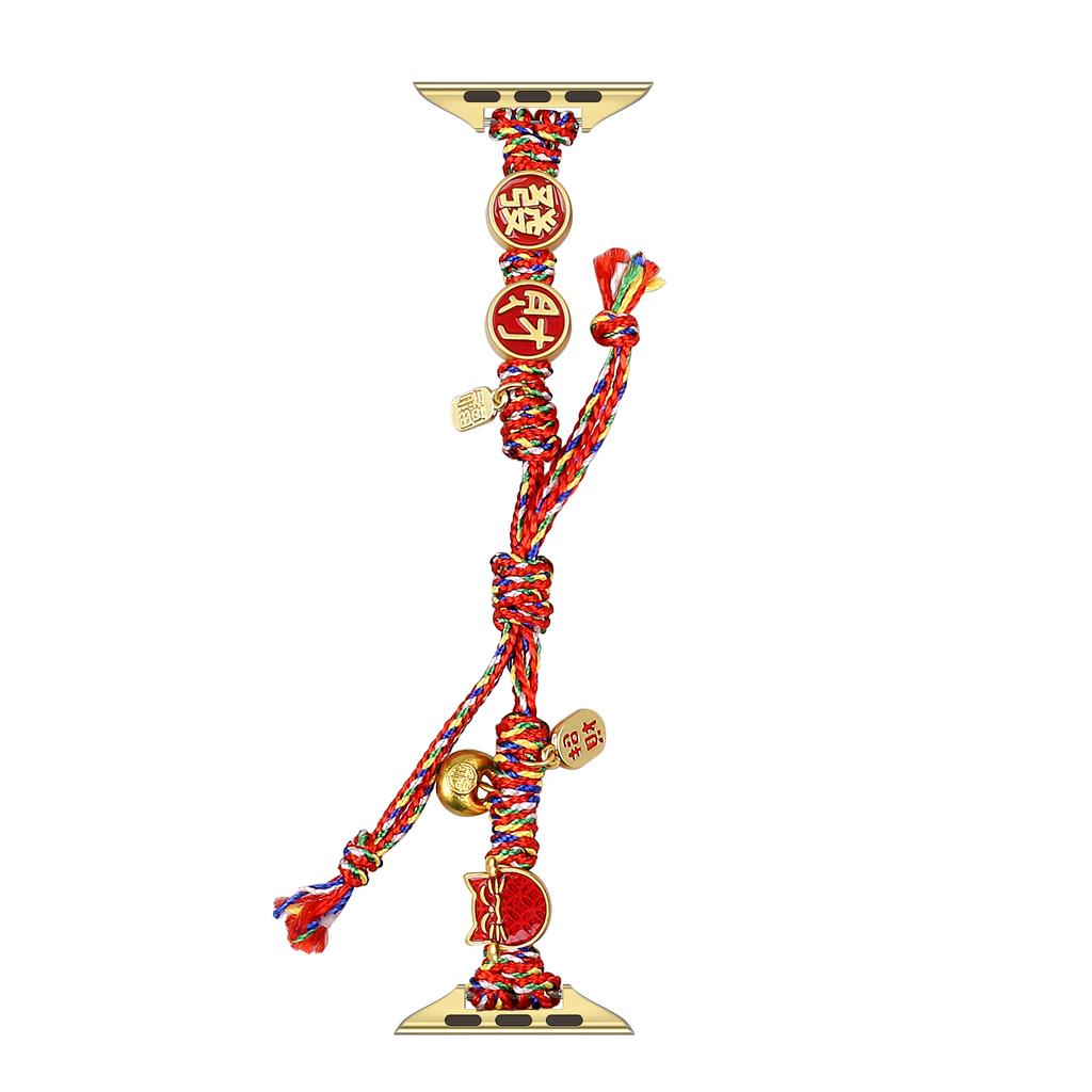Chinese New Year Braided Strap for Apple Watch Series 11 10 42mm / 9 8 7 41mm / SE3 SE2 SE 6 5 4 40mm / 3 2 1 38mm Watch Band with Charms