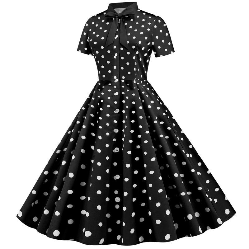 Women's Summer Slimming Polka Dot Party Dress Short Sleeve