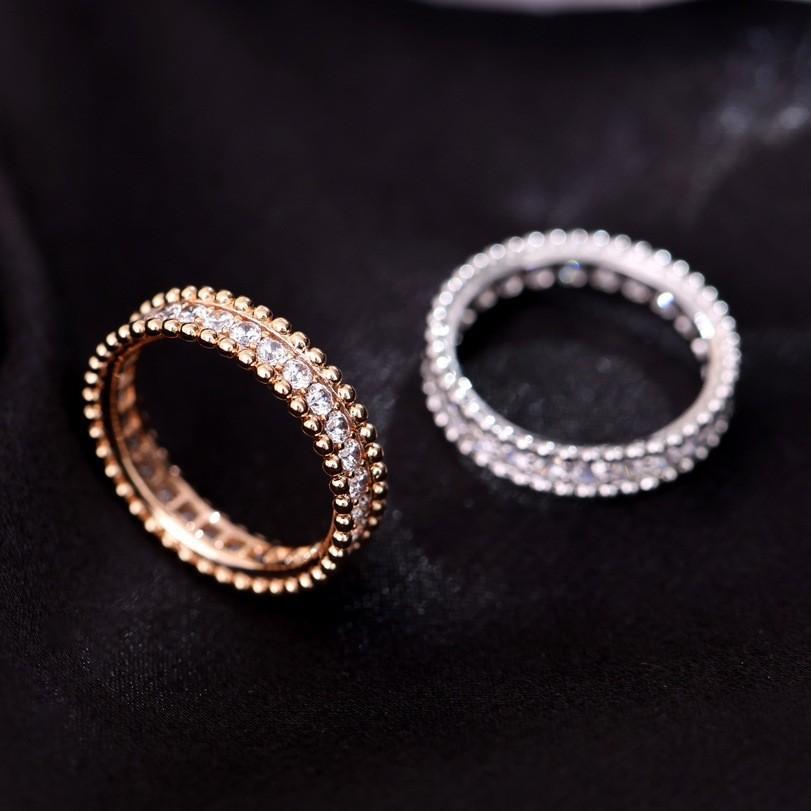 Bead Edge Diamond Ring Inlaid 18K Rose Gold Plated Ring Niche Design High-end Jewelry