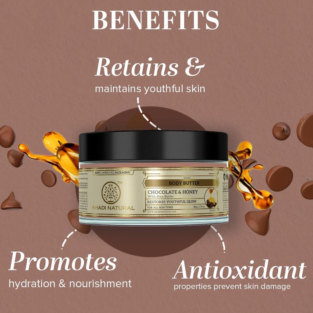 Khadi Natural Chocolate Honey Body Butter 50 g Pack | Deeply Hydrating & Restores Skin Glow
