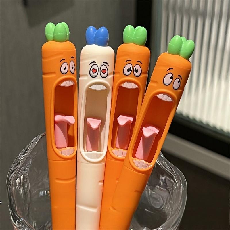4pcs Funny Carrot Press Type Black Quick Dry Gel Pen High Value Creative Stress Relief Writing Tool for Study Office School