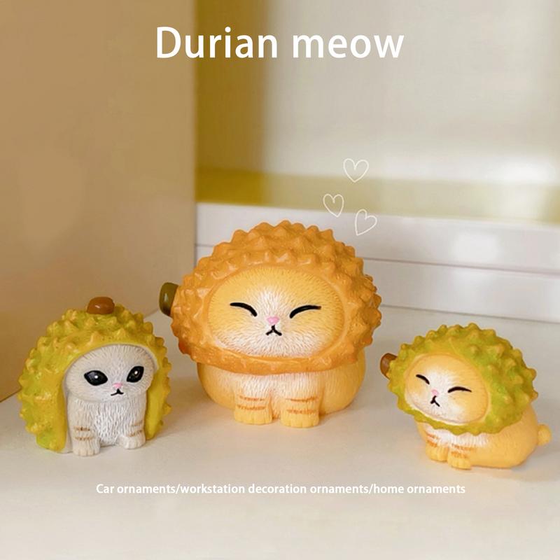 Cute Durian Cat Figures 4pcs Lovely Car Dashboard Ornaments Resin Auto Interior Decoration Car Decorations Accessories