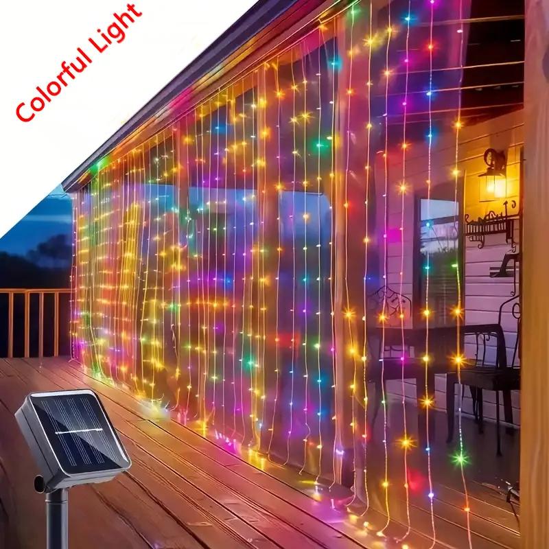 Solar Curtain Light String 3X3M 8 Lighting Modes Solar Garden Fairy Light for Christmas Wedding Patio Party Holiday Decoration