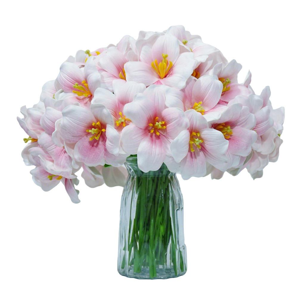 5pcs Large Petal PU Simulation Flower Brownie Tulip Flowering Design Artificial Flowers Bouquet Soft Fake