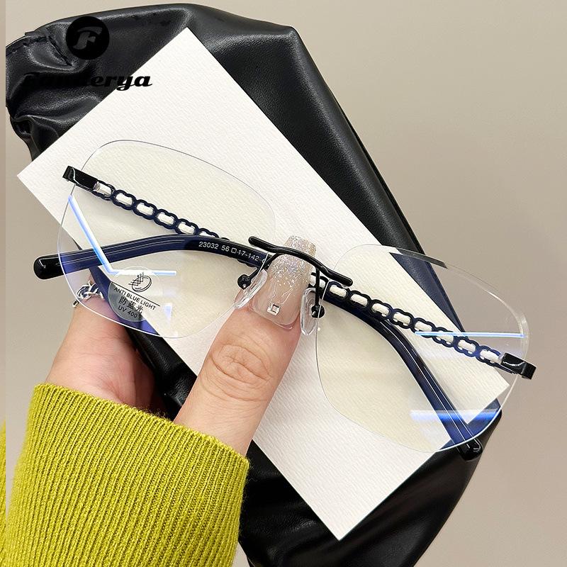 

Жіночі окуляри для міопії високого класу без оправи: Сумісні з рецептом, Діамантове огранювання країв, Захист від синього світла. чорний