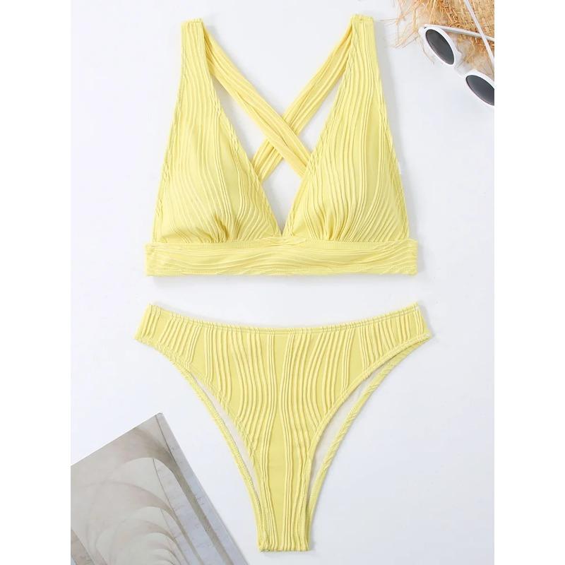 Bikini 2025 Șifonat Strivit Costume de Baie Femei Costum de Baie Feminin Set Bikini Două Piese Costum de Baie Decupat Înalt Îmbrăcăminte de Plajă Doamnă