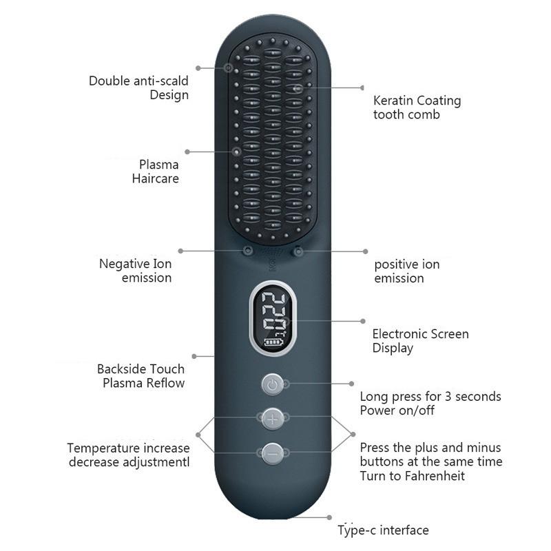 Rechargeable Portable Travel Hair Straightening And Curling Dual-Use Styling Tool Cordless Negative Ion Hair Straightening Comb