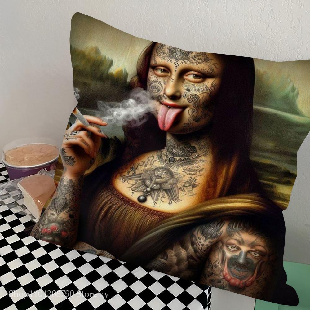 1pc Abstract Van Gogh And Friends Mona Lisa Pillow Case Square Bedroom Sofa Leisure Comfort Cushion Car Living Home Decoration