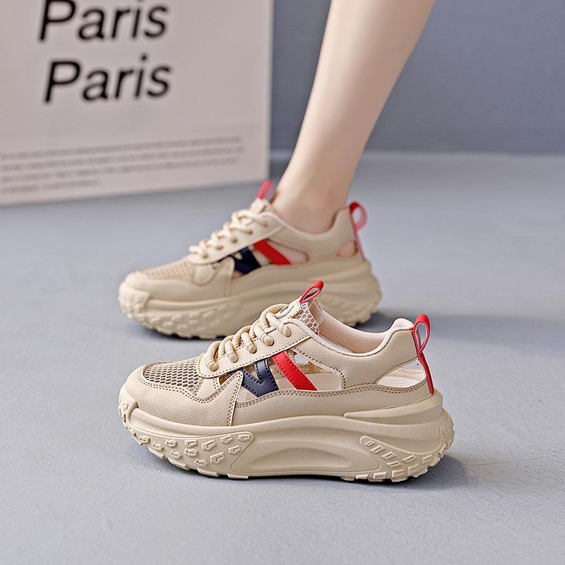 Fashion Shoes for Women's Mesh Hollow Out Thick Sole Inner Height Increase Casual Shoes Breathable Women's  Sneakers Zapatillas De Mujer