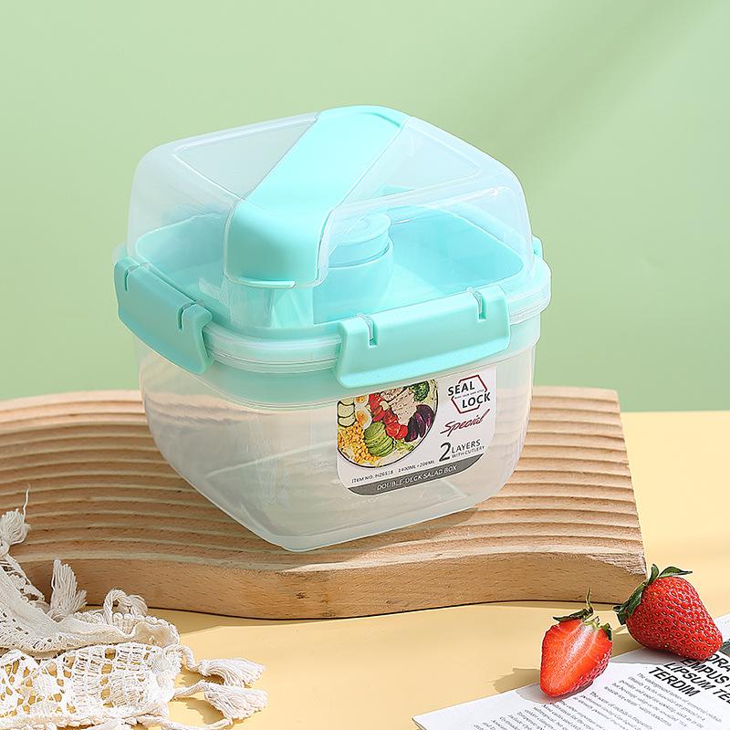 Double Layer Bento Picnic Box with Cutlery – Large Capacity & Fresh-Keeping for Salads
