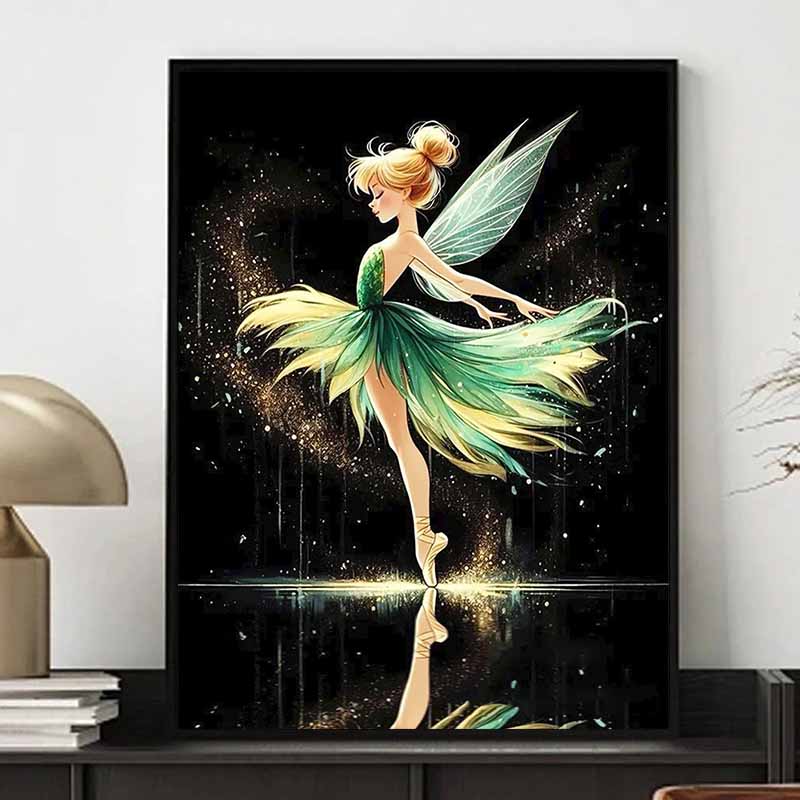 Disney 5D DIY Diamond Painting Tinker Bell and BalletStyle Art Illustration Full Round Diamond Mosaic Cartoon CrossStitch ArtPaintingforHomeDecoration
