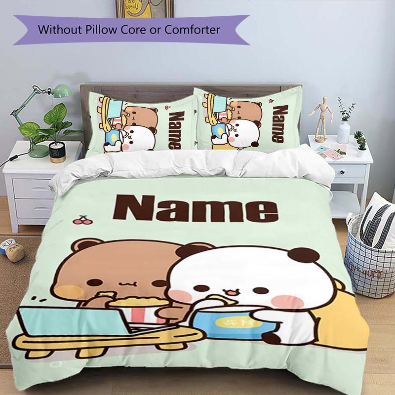 3pcs Yier BuBu Bear3 Cover Set - Personalized Name, HD Printed Bedding with 1 Cover and 2 Pillowcases - Perfect for Home Decor, Easy Care