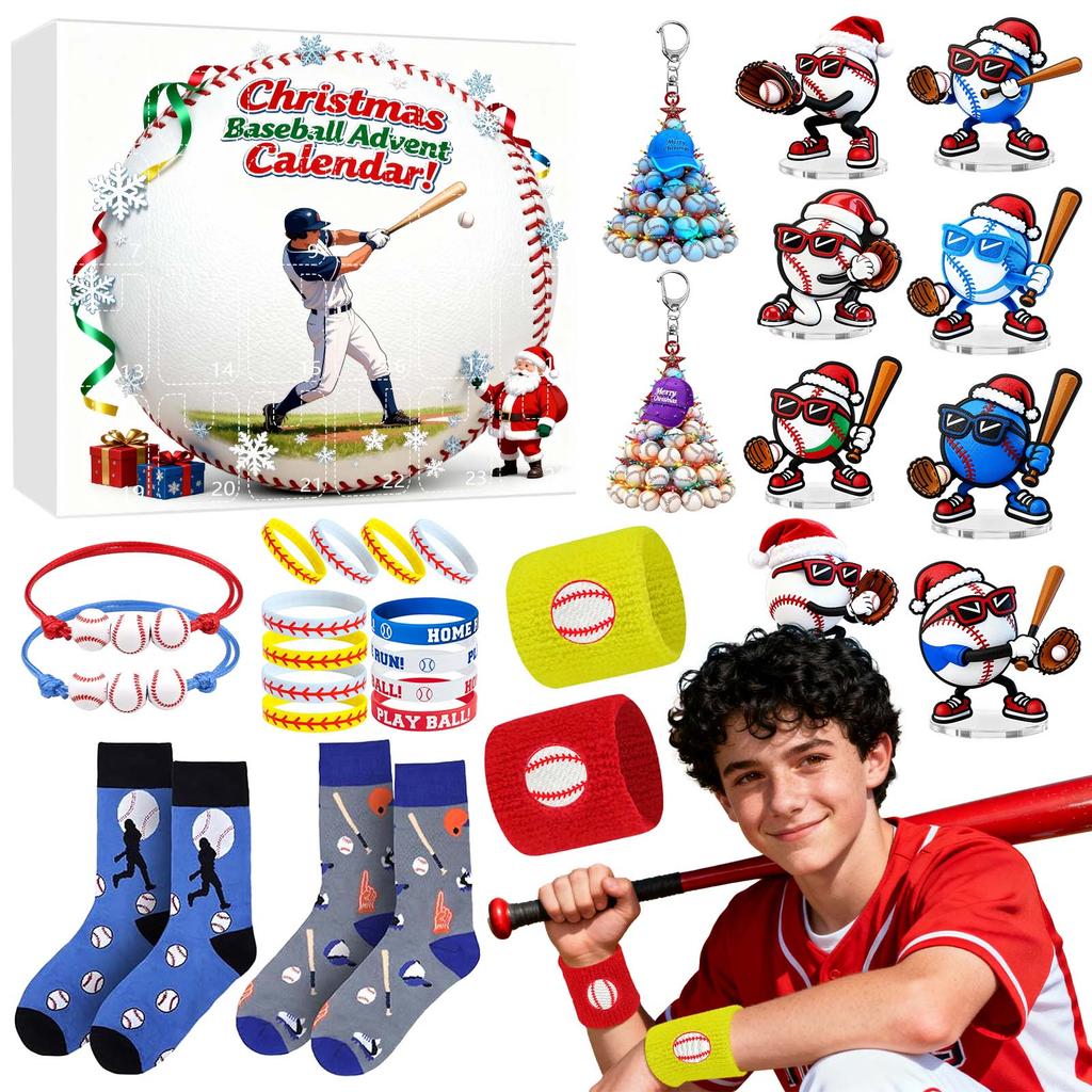 3D Baseball Zubehör Überraschungsbox Weihnachts-Adventskalender Baseball Spielzeug Überraschungsgeschenkboxen für Weihnachtsdekorationen Socken