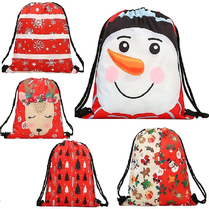 Fashion Christmas Drawstring Gift Bags Santa Claus Big Backpack Kids New Year Banquet Gifts