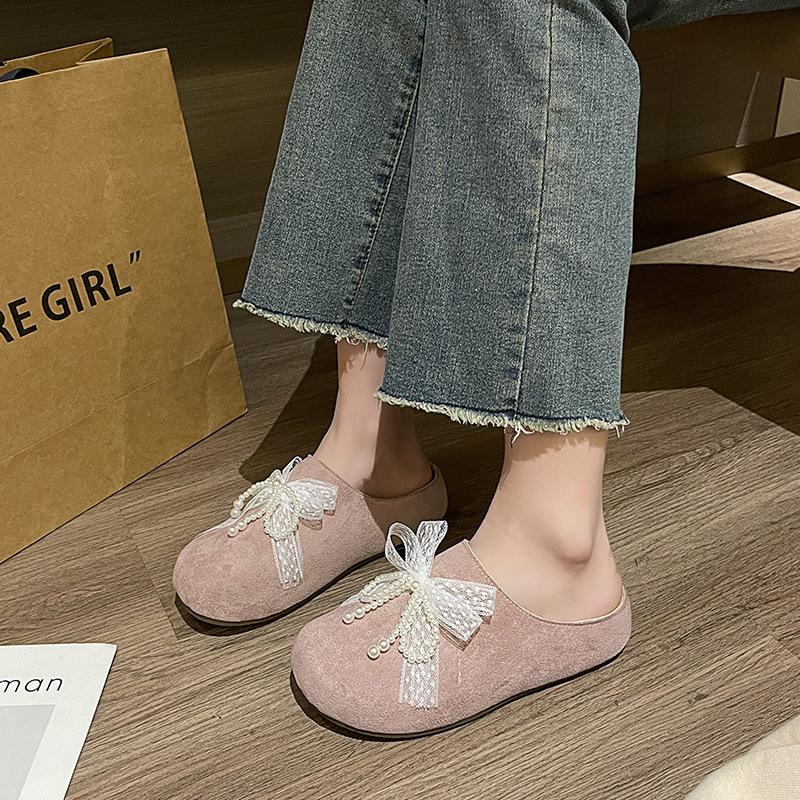 Xiaoxiangfeng half slippers women's summer wear versatile girl's heart sandals bow cute with skirt bag head slippers