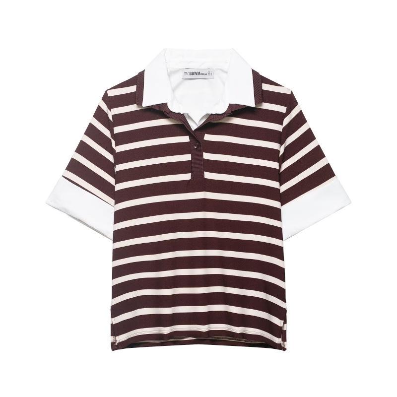 2026 New European & American Fashion Striped Patchwork POLO Top Large
