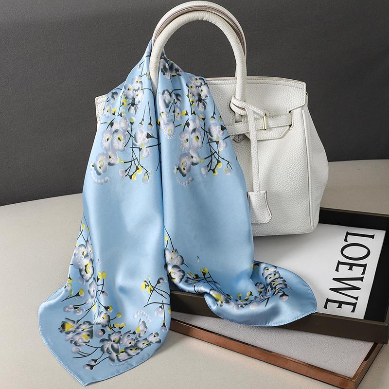 70cm Silk Feeling Brand Design Scarf Women Print Shawl Wrap Headkerchief Hijab Female Hair Hand Wrist Bandana Neck Tie