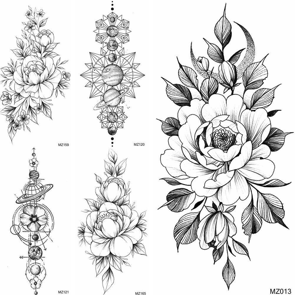 Buy 1pc Minimalist Flower Temporary Tattoos Fake Geometric Planets Black Lotus Body Art Tatoo For Women At Affordable Prices Free Shipping Real Reviews With Photos Joom