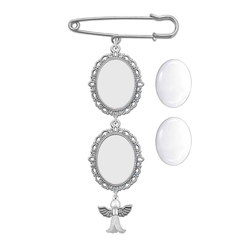 Wedding Bouquet Photo Charm Angel Pin Brooch Boutonniere Lace Frame for Wedding Shower Bride DIY Photo Pendant Brooch