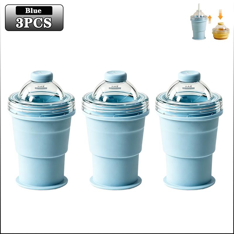 2-in-1 Collapsible Silicone Ice Ball Cup Reusable Portable Ice Sphere Mold with Straw Lid for Coffee Juice Drinks