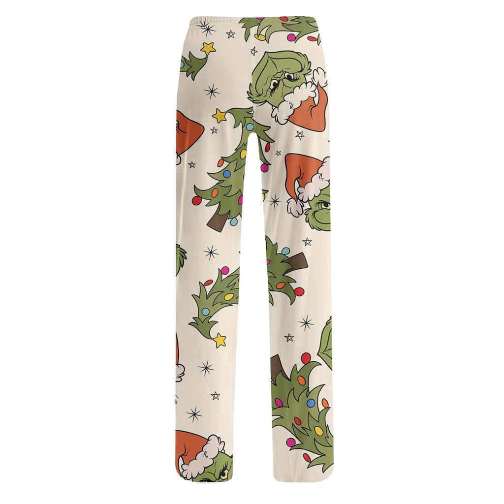 Womens Pajama Pants Sleepwear Casual Drawstring Elastic Waist Pants Comfy Straight Yoga Loose Trousers