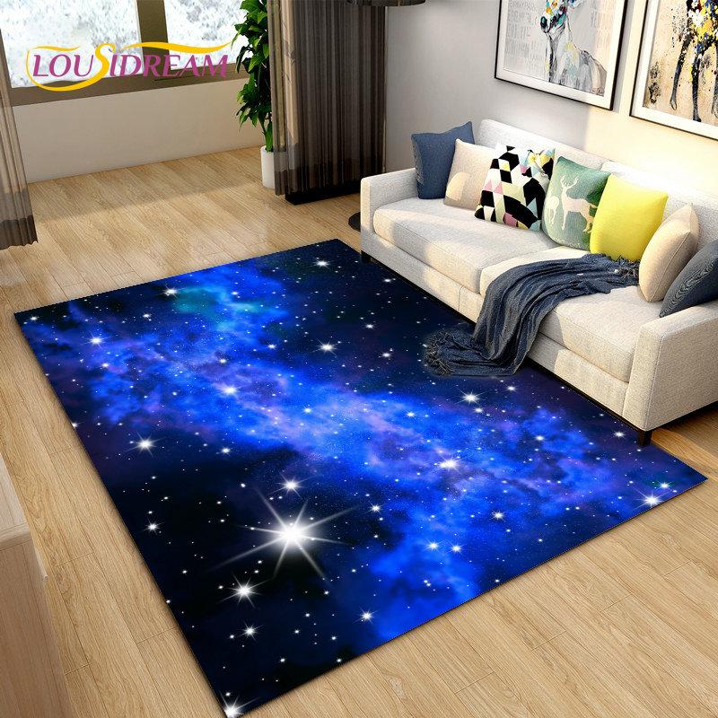 Tappeto Area Stelle Spazio Universo Galassia, Tappeto per Soggiorno Decorazione Camera dei Bambini, Tappetino Antiscivolo per Gioco e Gattonamento Bambini