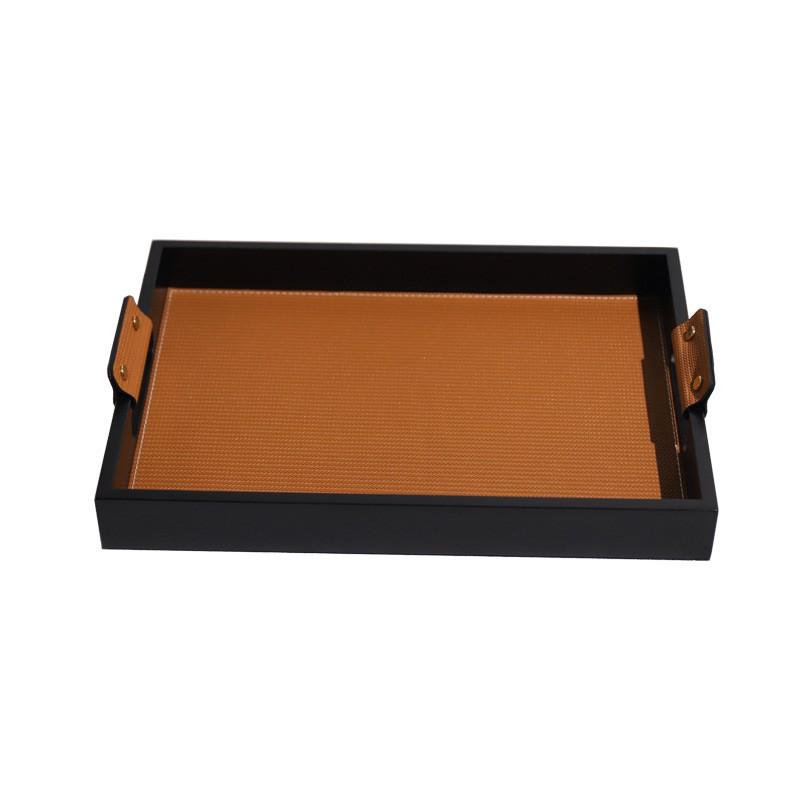 Minimalist Solid Wood Leather Aromatherapy Tray Decorative Serving Platter Living Room Coffee Table