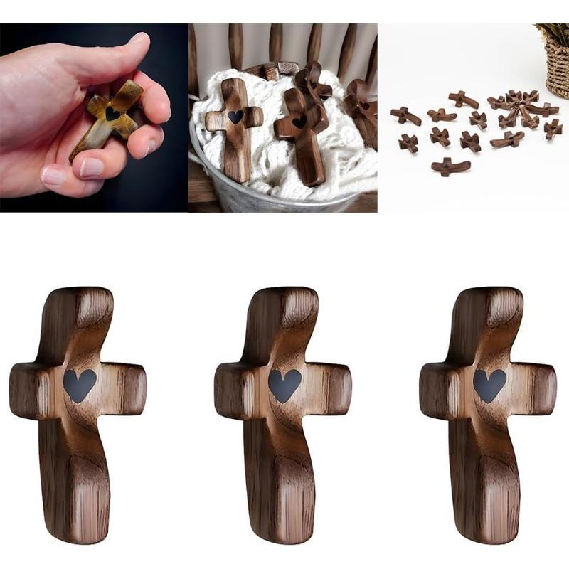 Handcrafted Wooden Cross My Heart, Wooden Cross Fidget, Wood Pocket Cross, Pocket Crosses In Bulk, Handheld Wooden Cross, Stress Relief Pocket Cross