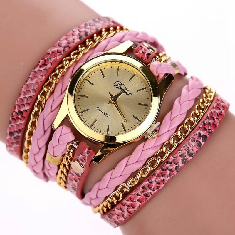 Watch Women Casual Vintage Multilayer Wristwatch Weave Wrap Rivet